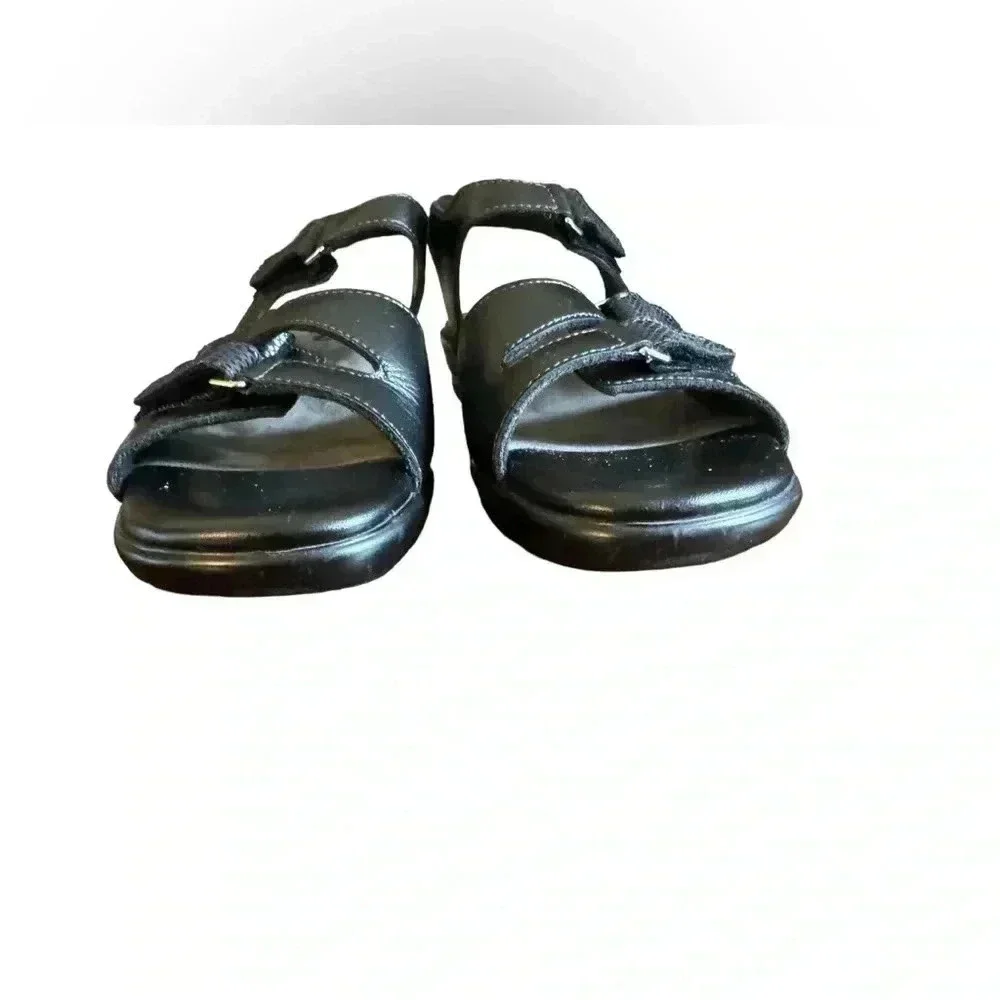 SAS Black Sandals Work Shoes Comfort Adjustable Leather Heels Extra Toe Room